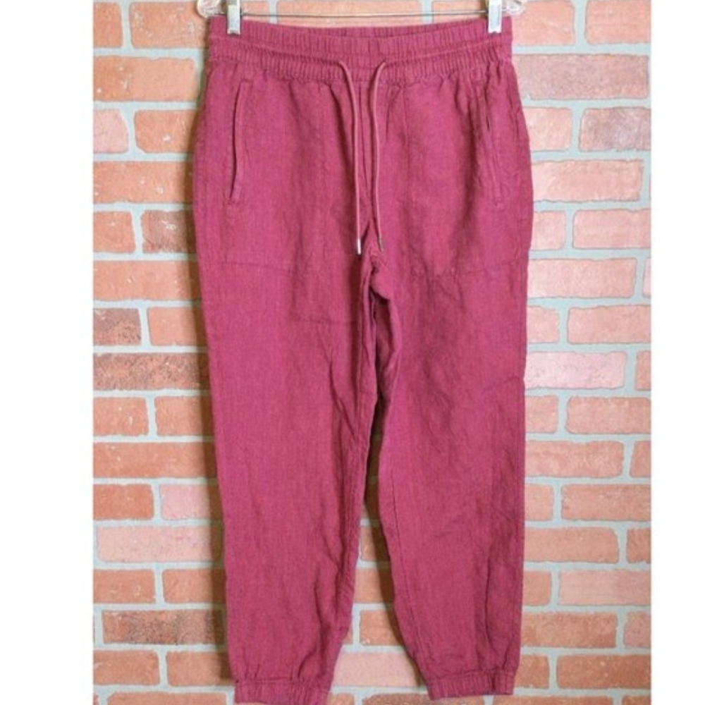 Women's Athleta Linen Casual Drawstring Jogger Pants - Wine